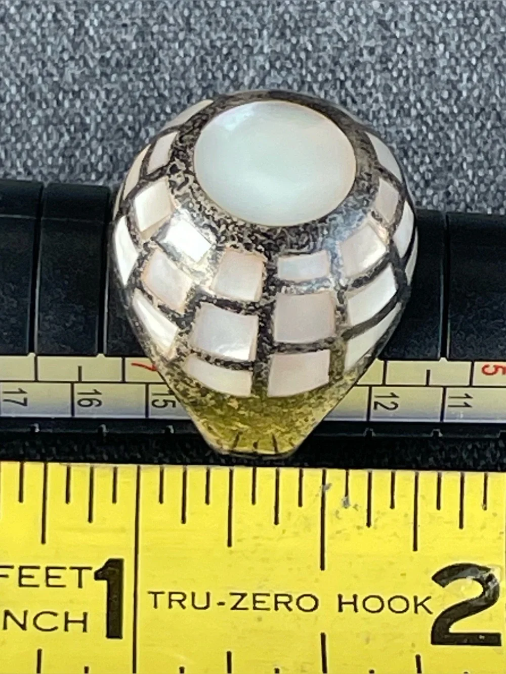 Vintage Pastel Mother of Pearl Inlay Pebble Dome Ring 925 Sterling Silver Sz 6.5